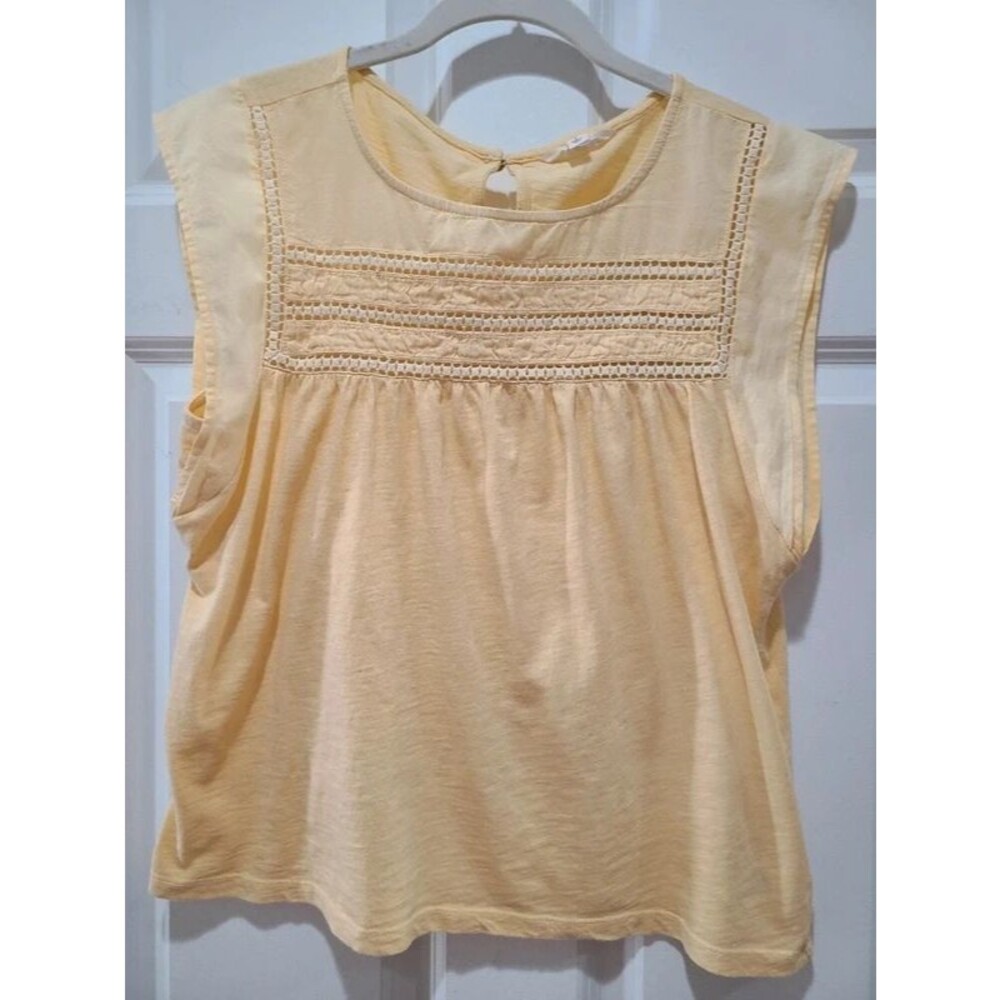 Lucky Brand Yellow Cotton Flutter Sleeve Top Small